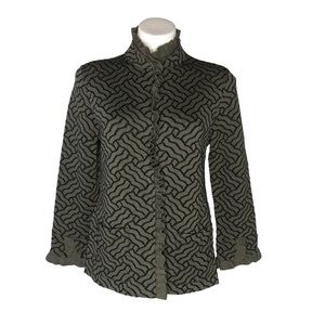 Brenda French for French Rags Army Green Black Print Wool Blend Sweater Jacket